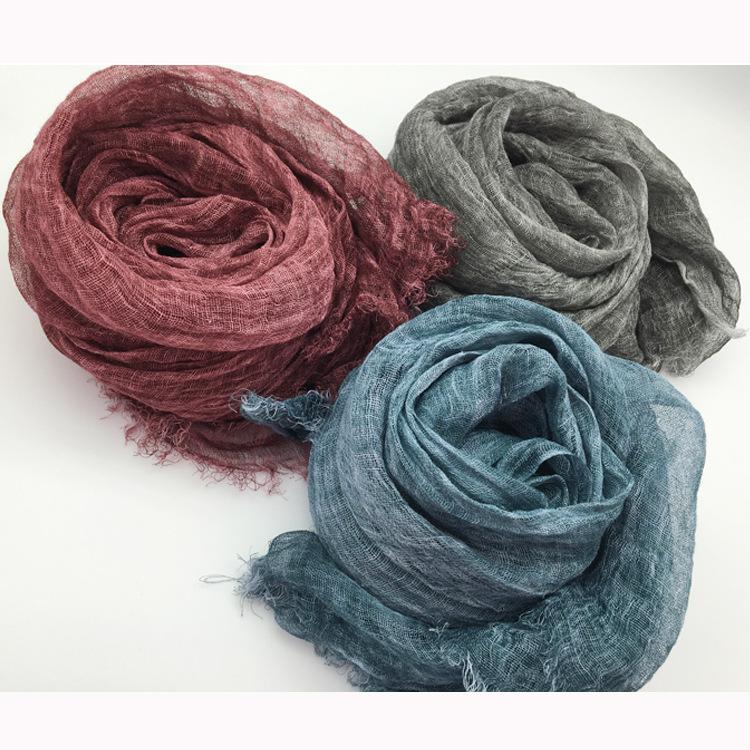 Japanese Natural Texture Linen Scarf Unisex Pleated Burr Edge Decorative Cotton And Linen Scarf Summer Sun Protection Shawl