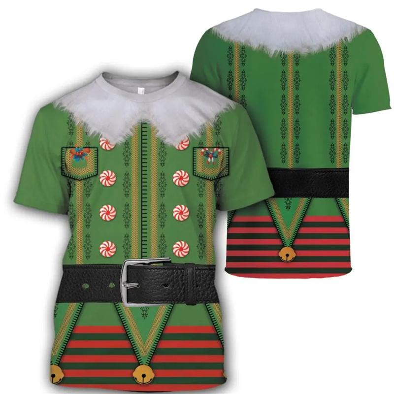 Men s Funny Christmas 3D Printed Graphic T-Shirt Reindeer Candy Cartoon Oversized Tee Shirt Unique Holiday Gift Idea S