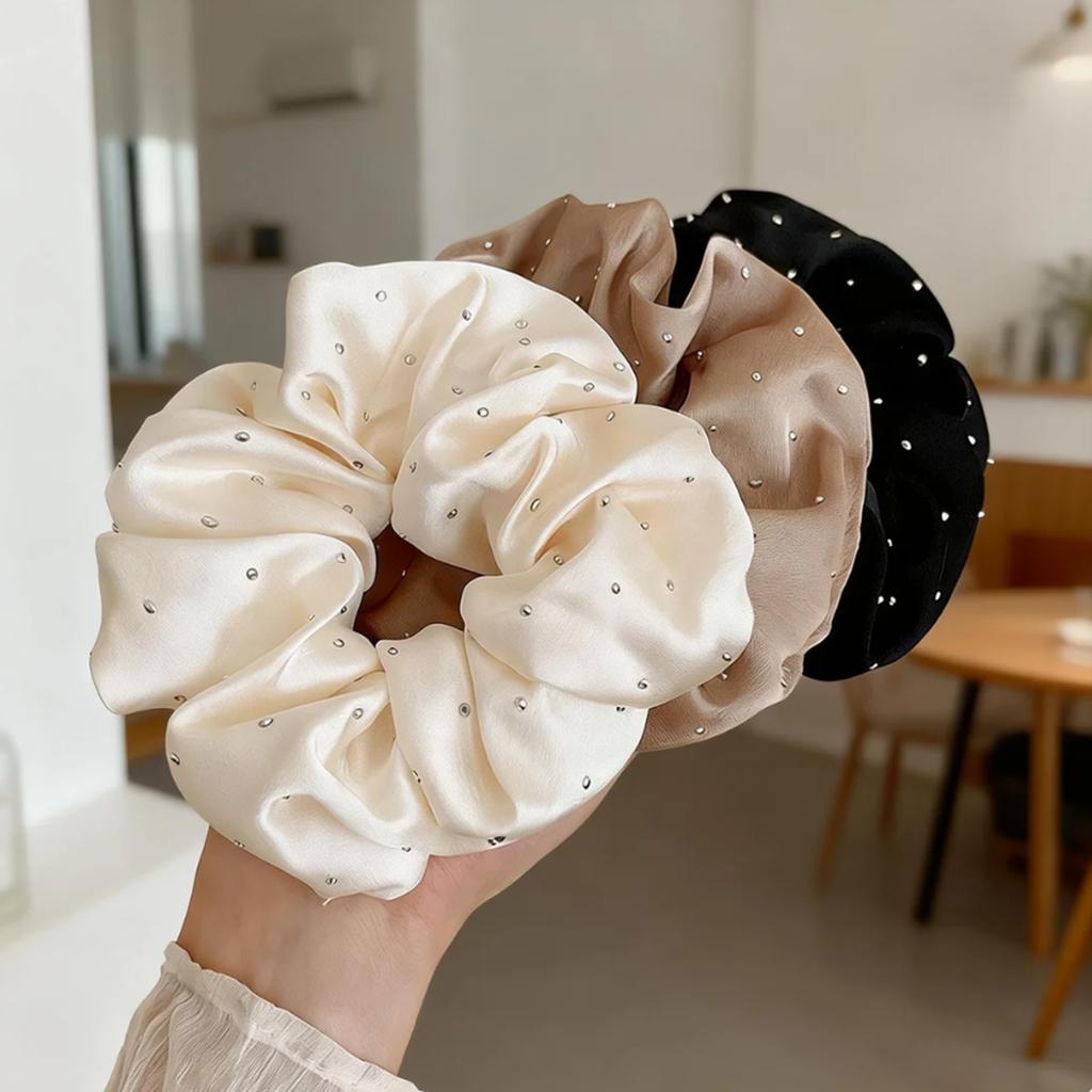 3 Pezzi Elastici per Capelli in Raso con Strass per Donna, Elastici Luminosi Borchiati, Lussuosi Accessori per Capelli in Seta per Acconciature Quotidiane e da Festa