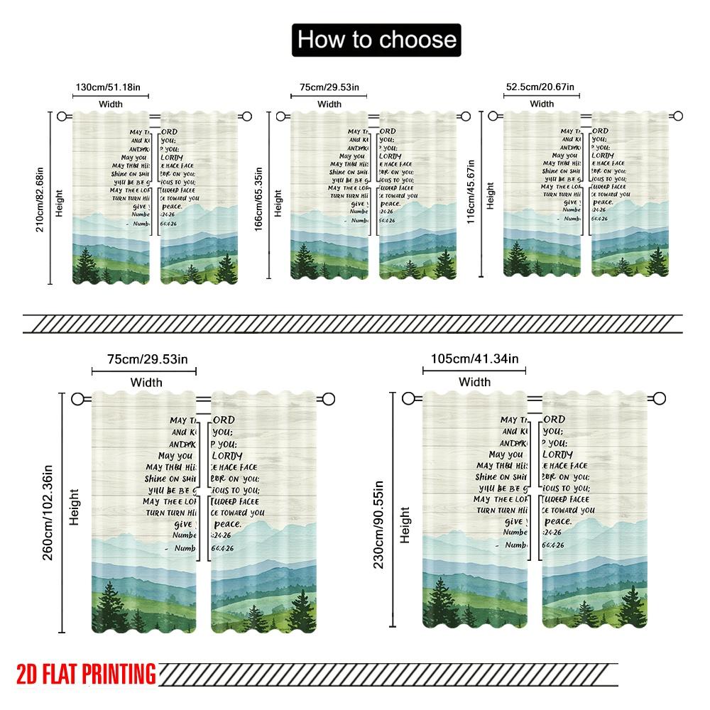 2pcs 2D Flat Printing Window Curtains Lord Bless You Peace 100% Polyester Fabric Without Electricity Seasonal Party & Holiday