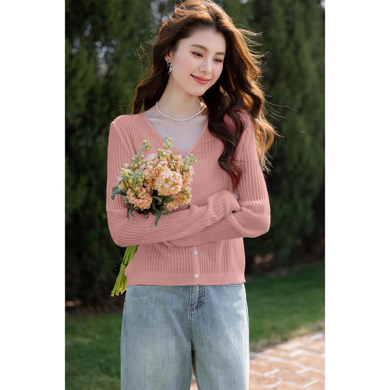 MOCANA Women's Summer Thin Long-Sleeve V-Neck Knit Top MKNJD3726
