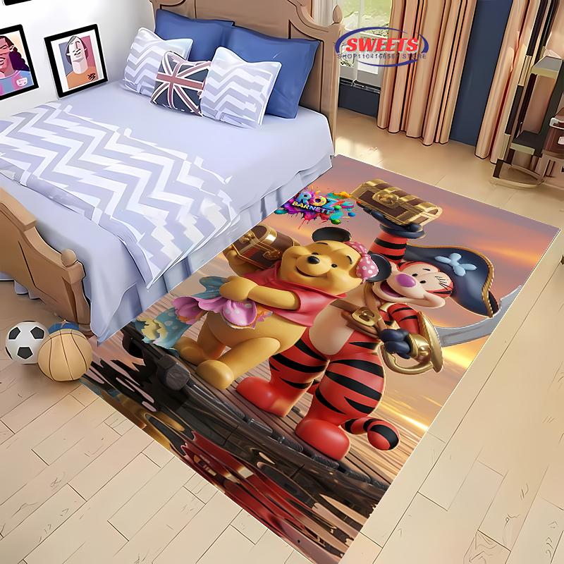 Schattig en Grappig Winnie de Poeh Cartoon Tapijt Slaapkamer Woonkamer Bank Kantoor Vloerkleden, Vier Seizoenen Mat, Duurzaam Antislip Tapijt Cadeaus