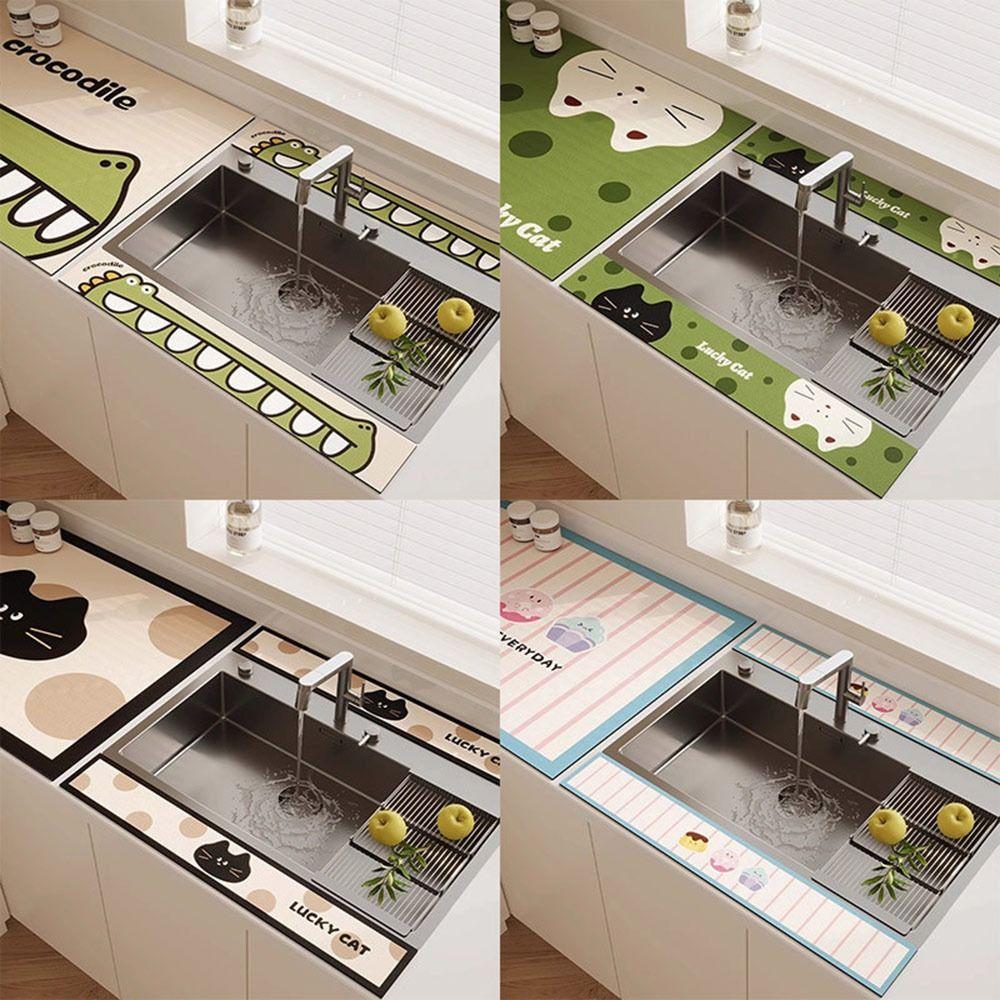 Cartoon Sink Absorbent Mat 10x60cm Coffee Pad Durable Desk Mat Kitchen Bathroom
