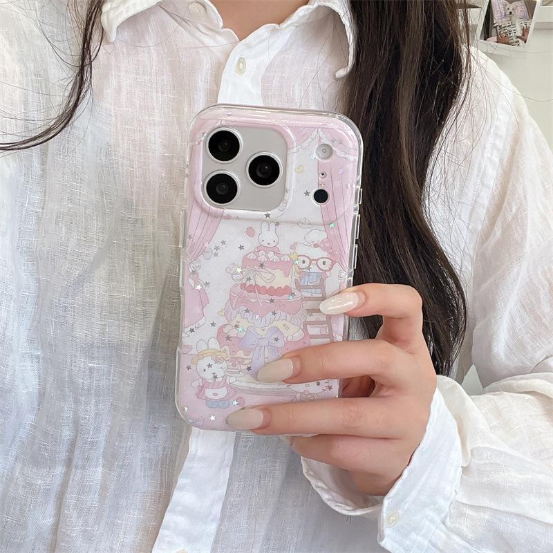 Soft Cute Cake Cat Rabbit Double Layer Phone Case for iPhone 17, Apple 16 Pro Max, 15, 14 - Women's Edition
