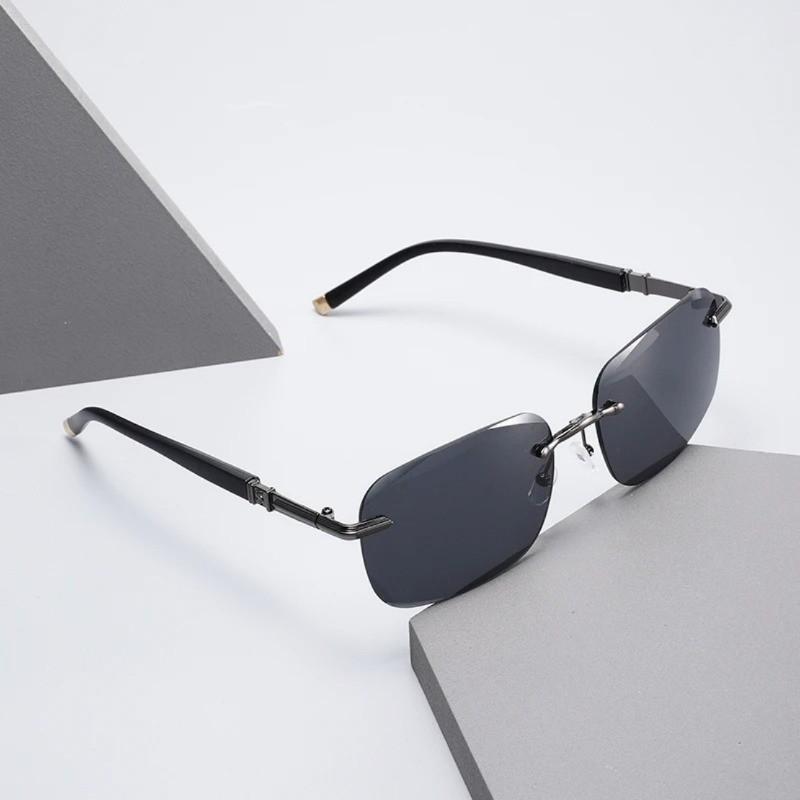 2PCS Fashionable Edge-Cut Frameless Sunglasses New Arrival Men's Driving Glasses UV Protection Sunscreen Optical Glasses