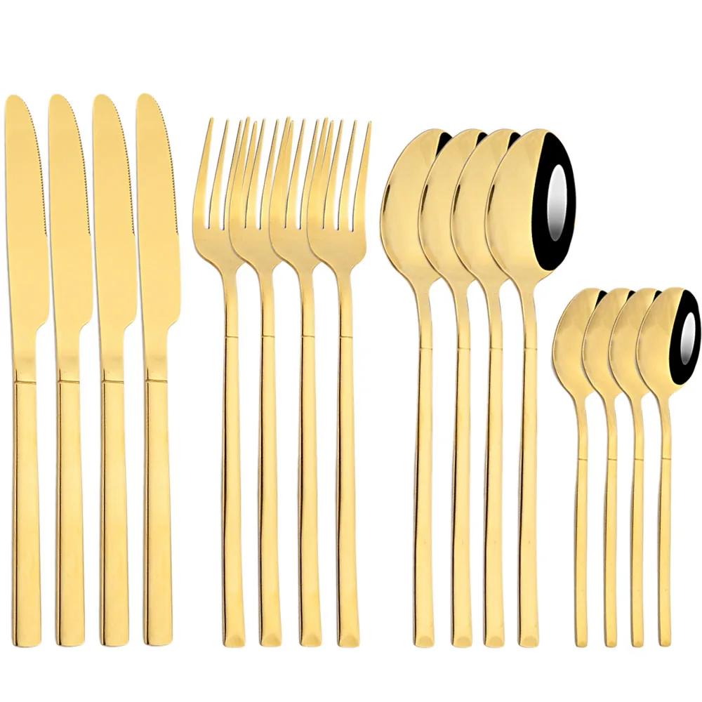 

Набор столовых приборов из 16 предметов, черная золотая столовая посуда, столовые приборы из нержавеющей стали, вилка, нож, чайная ложка, столовое серебро, кухонные столовые приборы