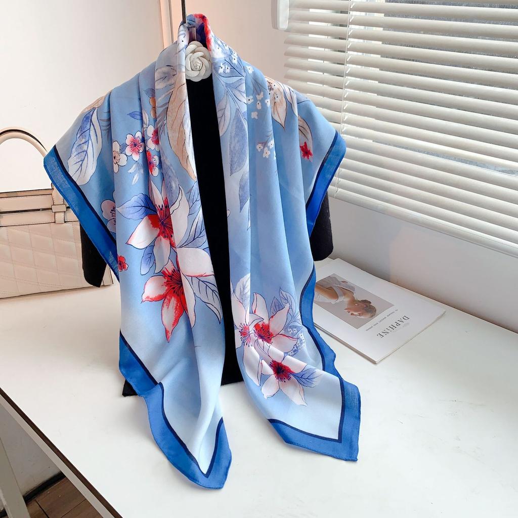 New velvet wool feel large square scarf women's light luxury temperament decorative shawl printed warm scarf