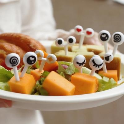 10pcs/set Mini Eye Cartoon Expression Fruit Fork Plastic Fruit Toothpick For Children Harmless