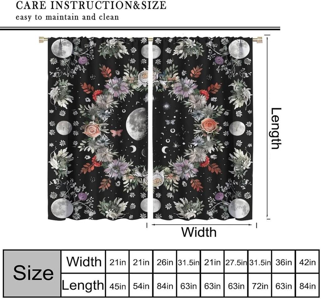 Moon Flower Blackout Curtains   Rustic Farmhouse Plant Moon Floral Bohemian Natural Print Window Drapes   for Bedroom Living Room