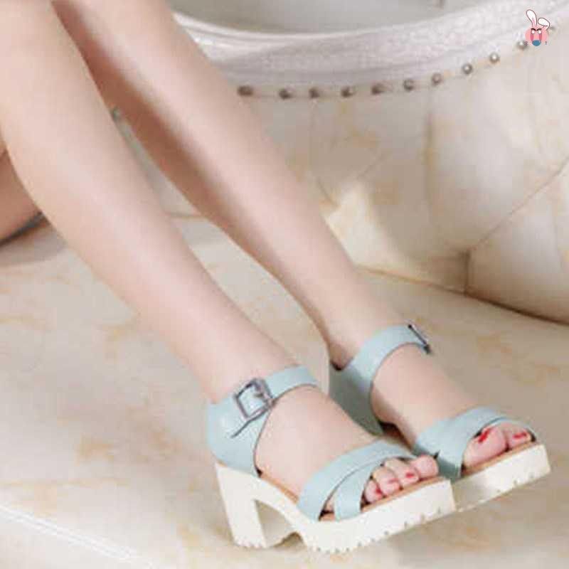 Sandalias de tacón grueso con hebilla de una palabra, talla pequeña 33 34, talla grande, zapatos de boca de pez grandes para mujer