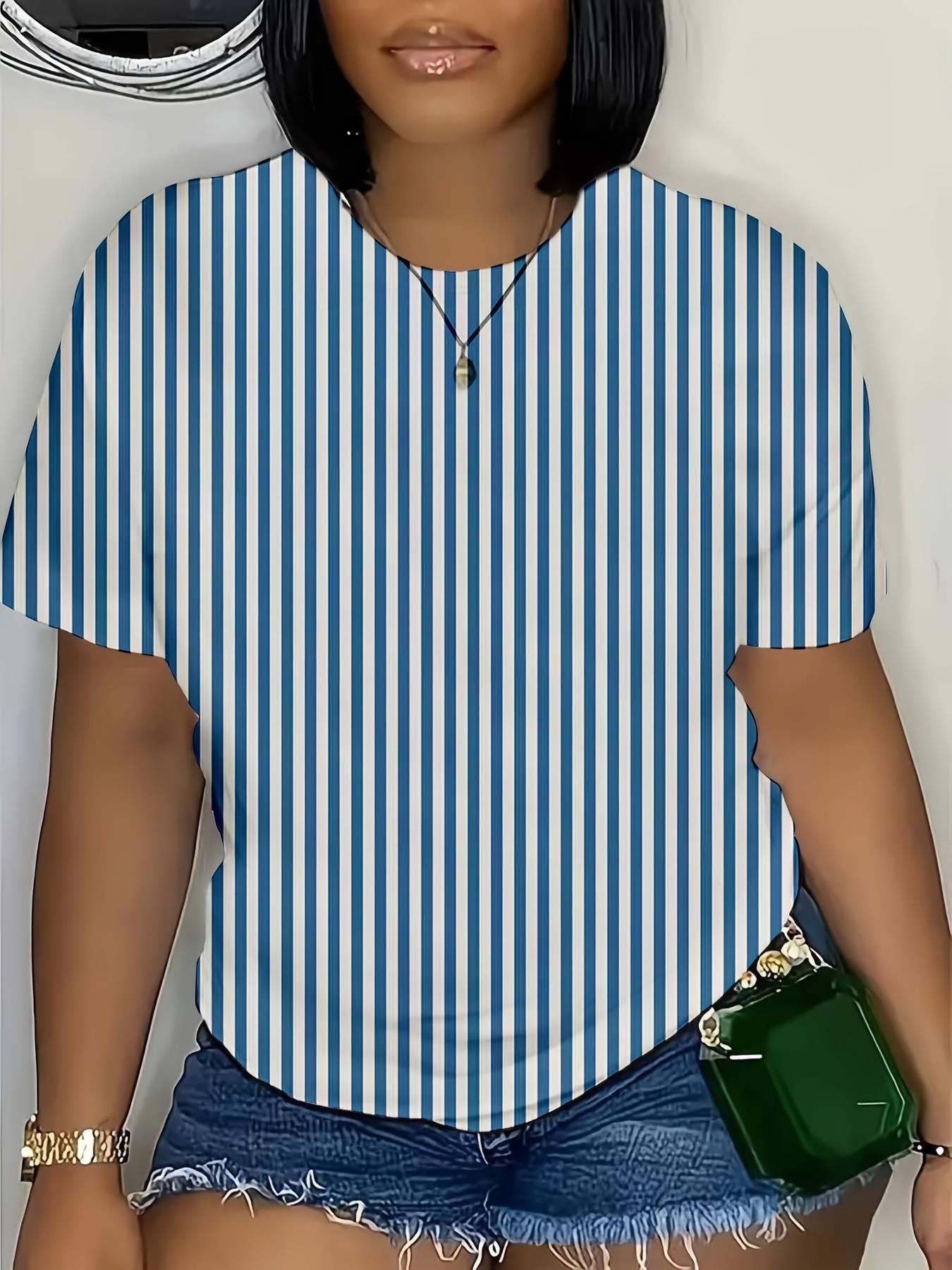 

Women S T-Shirt with Blue And White Vertical Stripe Pattern. Casual. Full Print M дубильная кора