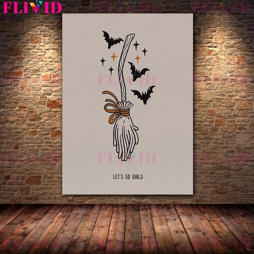 Boho Witchy Potion Art Print Witchy Halloween Broom And Spooky Coffin Wall aArt Canvas Painting Altar Decor Magic Poster Print No Frame
