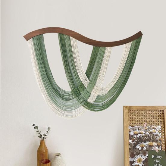 Handmade Bohemian Hanging Tapestry Gradient Green To White Cotton Woven Tassel Tapestry Living Room Bedroom Wall Art Decoration