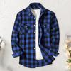 Fall Winter Men Shirt Coat Plaid Print Long Sleeves Chest Pocket Turn-down Collar Single-breasted Loose Contrast Color Jacket