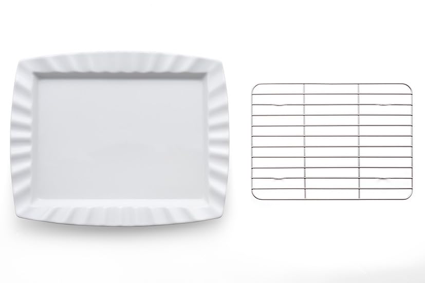 

Maruritamaki Rikizo Shoten (Maruritamaki) Large Plate, Deep Frying Tray with Mesh, Cooler Dish Wave (White) Stylish White