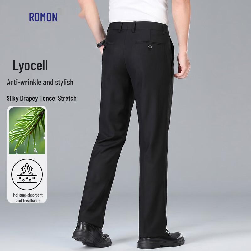 Luomeng Herren Tencel Lyocell Knitterfest Gerade geschnittene Anzughose