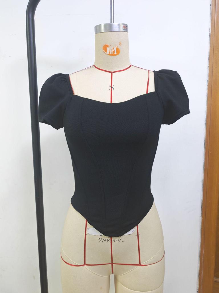 Chic French Short Sleeve Off-Shoulder Corset Slimming Top