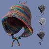 New Rainbow Striped Knitting Wool Beanie Hat Women Girl Winter Warm Crochet Ear Protection Cap Korean Ski Snow Windproof Bonnet