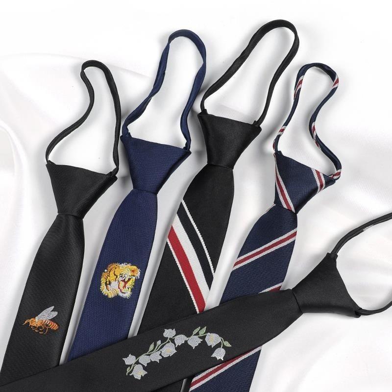 Tiger Head Embroidered Neck Tie For Kids With Striped Wool Material For School Or Casual Wear