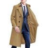 Men Windbreaker Lapel Long Sleeve Double Breasted Mid-Length Coat Solid Color Casual Business Outerwear