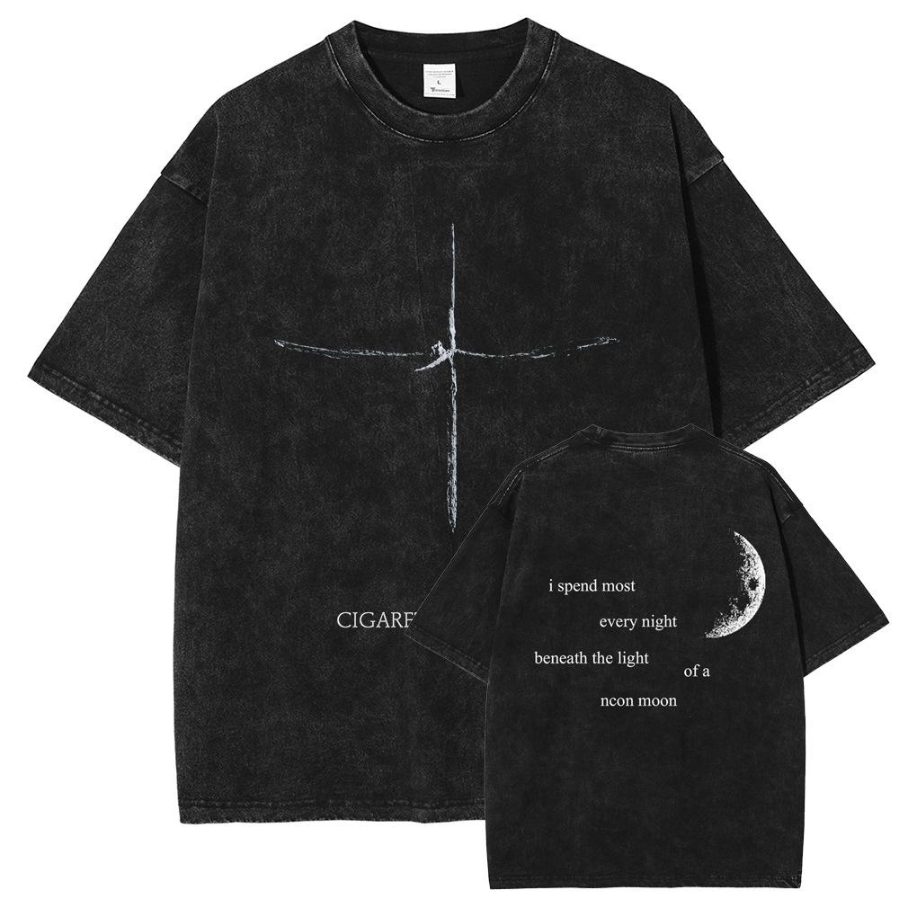 Hip Hop Street Apparel Men S Knitwear Cas Pattern T-Shi S промывают черный