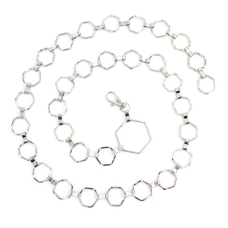 Hook Adjustment Personality Hexagonal Metal Waist Chain Women'S Decorative Dress Belt
