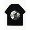 Oversized T Shirt Black Daisy Flower Print With Bloom Where You Are Planted Text For Casual Wear