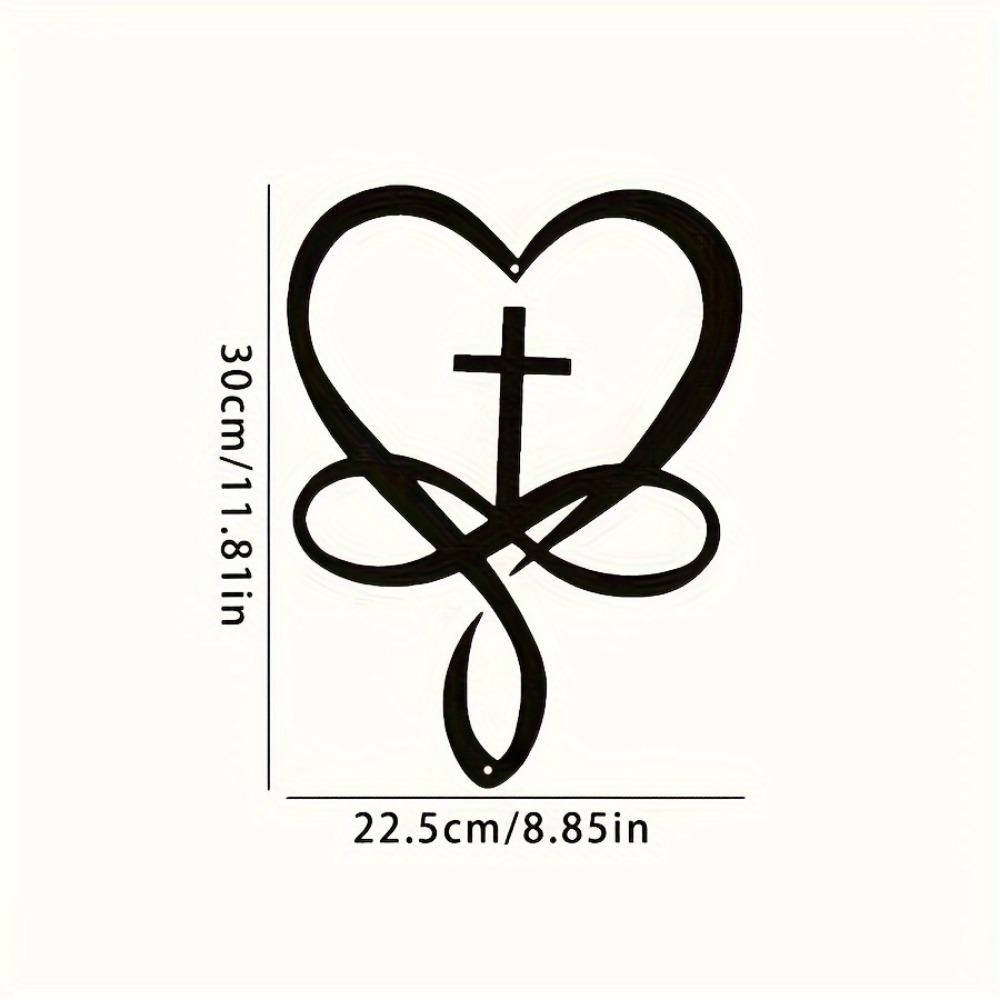 1pc Heart Cross Metal Wall Art Vintage Religious Sign Home Living Room Office Bar Cafe Decor Valentine Gift