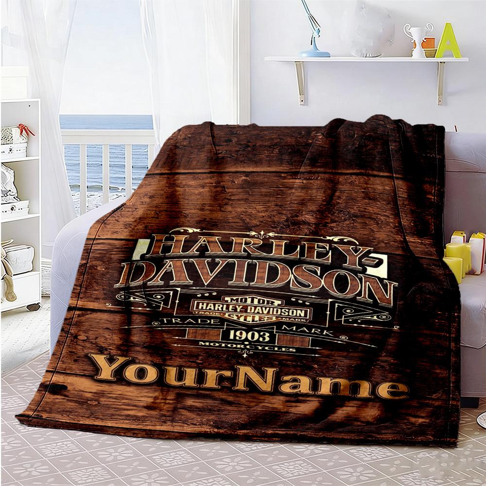 Harley-davidson Motorcycles Personalized Text Blanket Gift Customizable Blanket Soft Warm Cozy Versatile for Livingroom Home Decor Couch Sofa