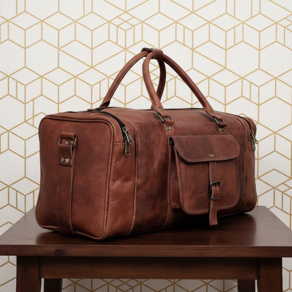 Handmade Leather Duffel Bag Men Women, Personalised Leather Duffel Travel Gym Duffle Bag - Christmas Gift