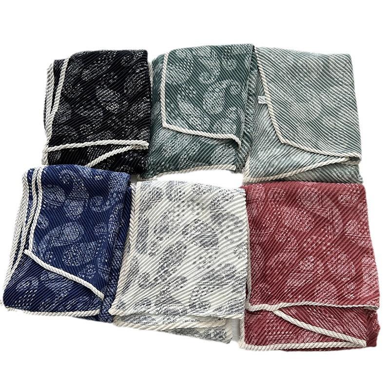 Women's Double-layer Cotton and Linen Floral Scarf Autumn and Winter Pleated Wrapped Shawl Scarf