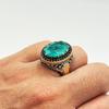 Sterling Silver Natural Paraiba Stone Silver Men Ring, Turkish Silver Men Ring, Gift For Men, Paraiba Stone Ring