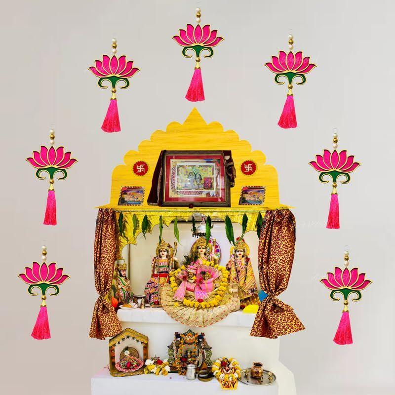 Lotus Decoration Items, 8 Pcs - Pink, Lotus Hangings for Decoration, Mandir Decorations Items, Hanging Decorative Items, Pooja Items, Pooja Decoration