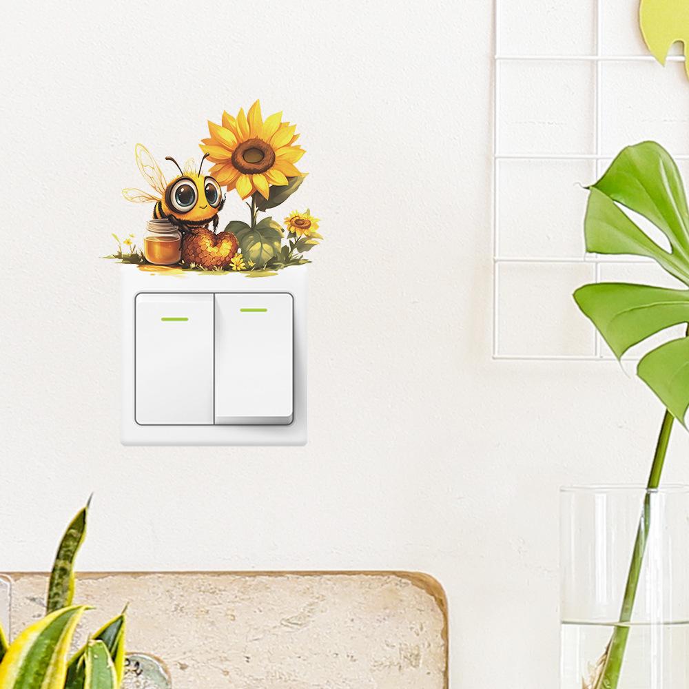 Cartoon Diligent Little Bee Bedroom Living Room Entrance Switch Pasted Home Beautification Wall Stickers