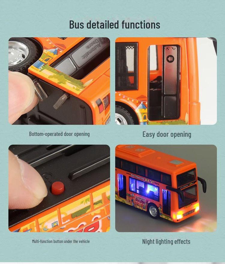 Children's Double-Decker Bus Toy with Open Doors, Lights, Music, and Inertia Simulation for Sightseeing and Public Transport Play.