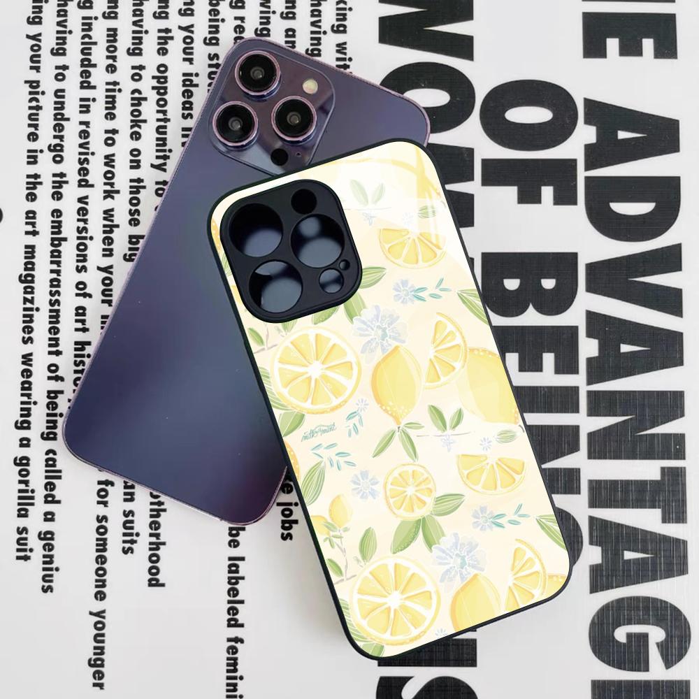 Fruit Lemon Phone Case for Iphone 16 15 14 12 11 13 Pro Max Mini 8 X Xr Xs Puls Black Glass Cover