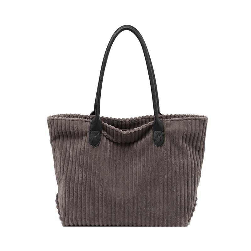 Korean Style Large Capacity Corduroy Tote - Autumn/Winter Fashion Commuter Shoulder Bag
