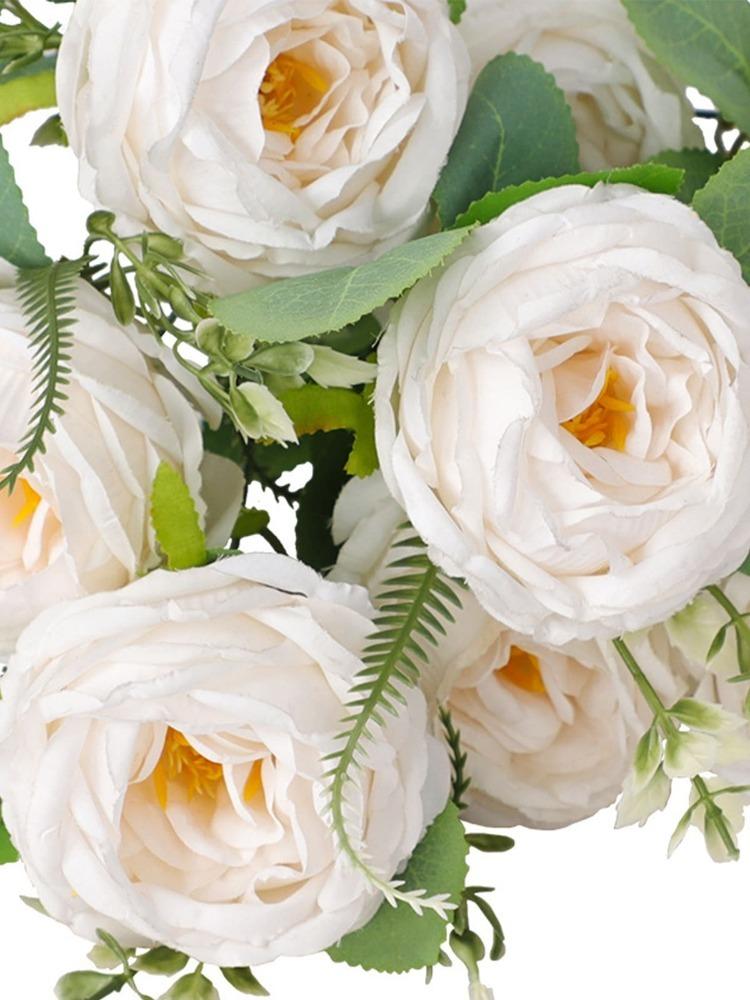 9 cabeças de flores artificiais de rosas, arranjo de buquê de rosas falsas, buquê de seda, flores falsas para decoração de festa de casamento em casa, escritório