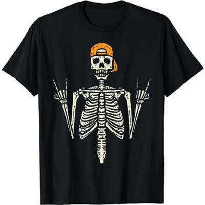 Rocker Skeleton Cap Skater Cool Halloween Punk Rock Men Boys T-Shirt