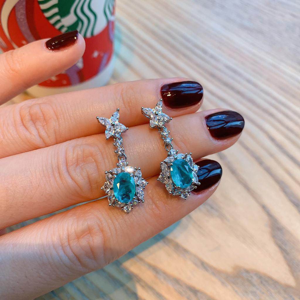 Jewelry Color Treasure Simulation Paraiba Earrings Pendant Ring Small Fresh Jewelry Set