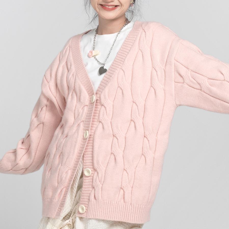 Autumn Cardigan Women Sweater Knitting Basic Fashion Long Sleeve Loose Casual Pink Coat