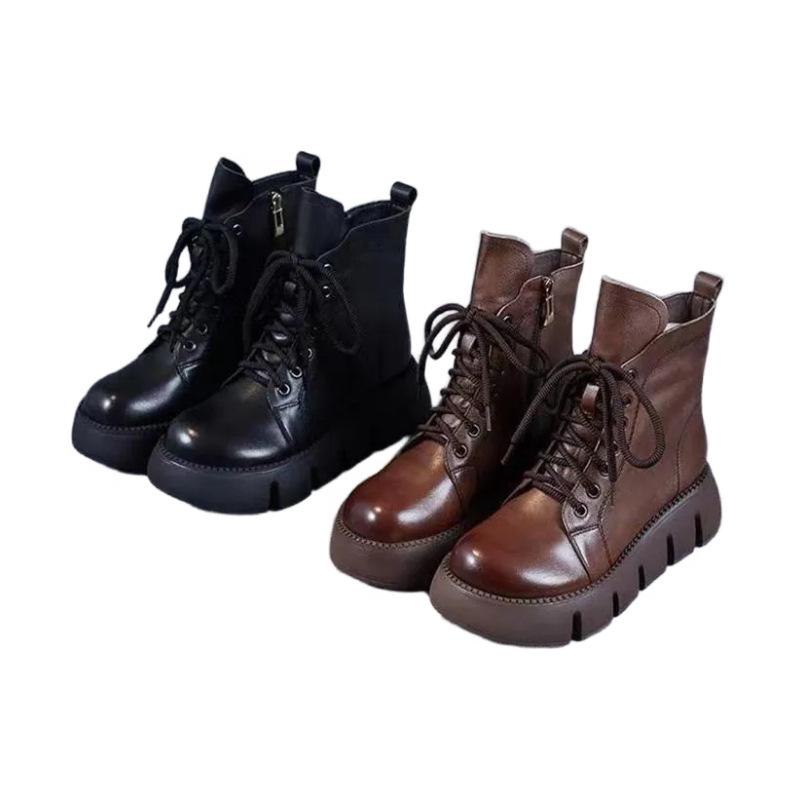 Korean version of soft leather thick-soled Martin boots women's thin boots 2025 new autumn and winter short boots retro versatile knight boots