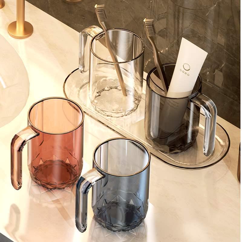 Hitzebeständiger PET-Mundspülbecher mit Griff - Originelles schlichtes Design, Transparent, Fleckenbeständig, Zahnbürstenbecher in Lebensmittelqualität