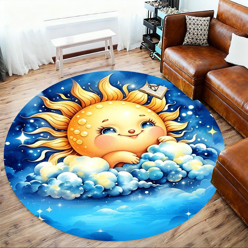 1PC Sun Clouds Stars Round Chair mat Area Rug - Non-Slip, Floor Mat for Office, Bedroom, home decor Christmas Gift c0528081
