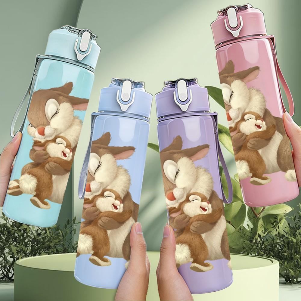 1PC Brown Rabbit Sitting Cute Print 750ml Color Plastic Sports Water Bottle Leakproof Flip Straw Lid Suitable for Sports Office Home Use