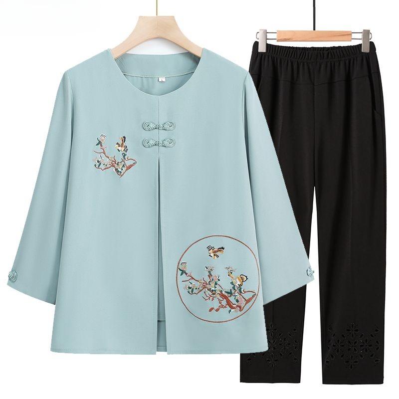 Women Summer Outfit Embroidered Shirt and Pants 2 Piece Set  Clothes