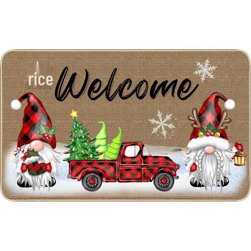 Imitation Linen Christmas Floor Mats - Bathroom & Door Holiday Decor Mats