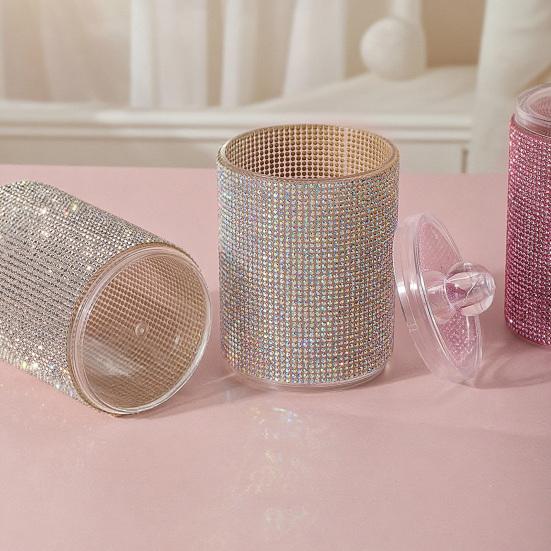 Úložná nádoba na kamínky s víčkem Jiskřivá nádoba na vatové tyčinky Prachotěsný organizér na vatové tampony pro toaletní stolek a koupelnovou desku