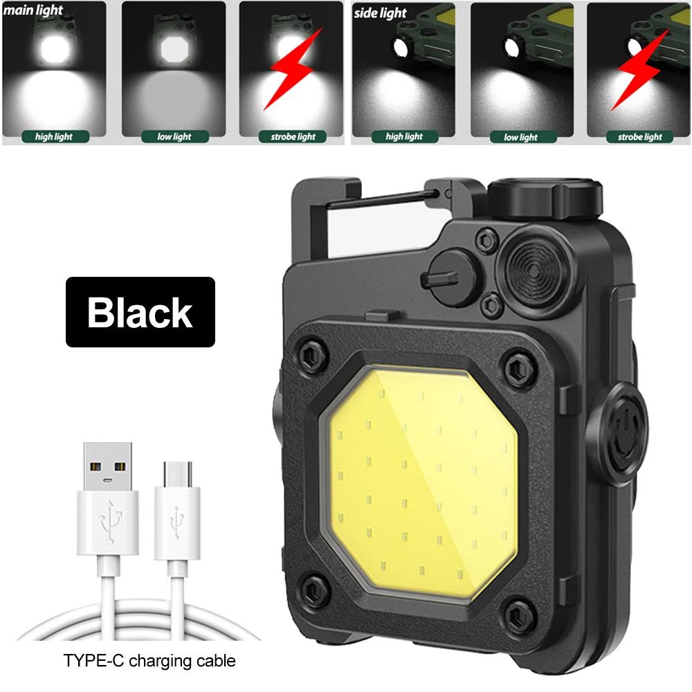 Mini Pocket FlashLight Portable COB Keychain Magnetic Light USB Repair Work Light Outdoor Camping Climbing Lantern Corkscrew