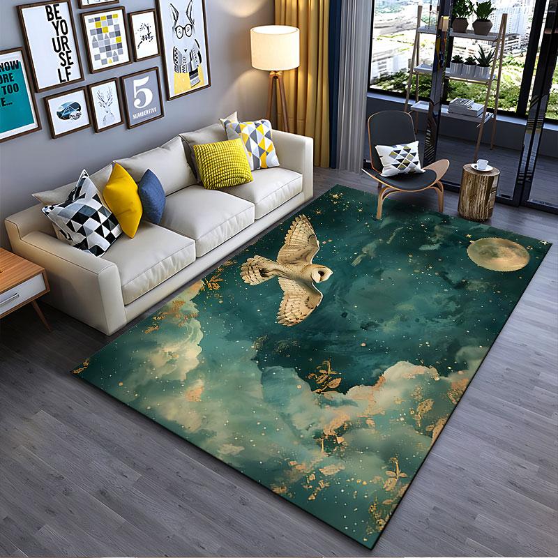 "Night Sky Owl with Moon" suitable as a non-slip mat for the living room or bedroom sofa